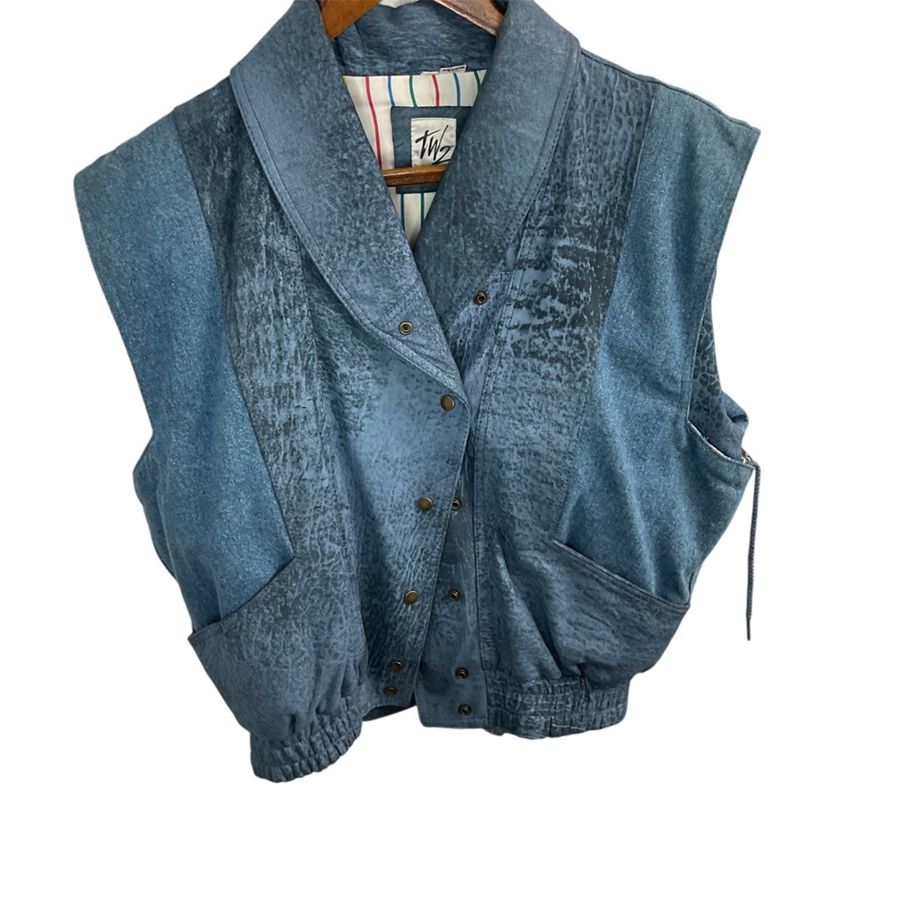 Vintage 90s TWZ Jacket & Pant set lamb Leather and Denim - Picture 5 of 10